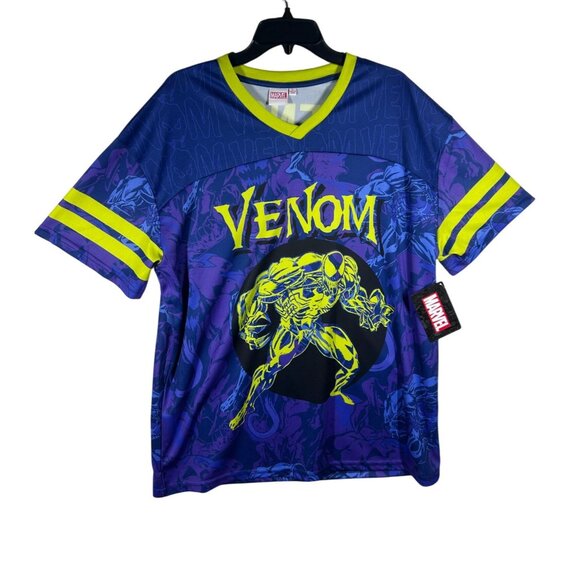 Marvel Venom Graphic Sports Jersey Shirt Men's Size Large Blue and Green NEW - Picture 1 of 7